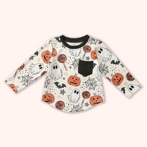 Halloween Ghost and Pumpkin Long Sleeve Tee